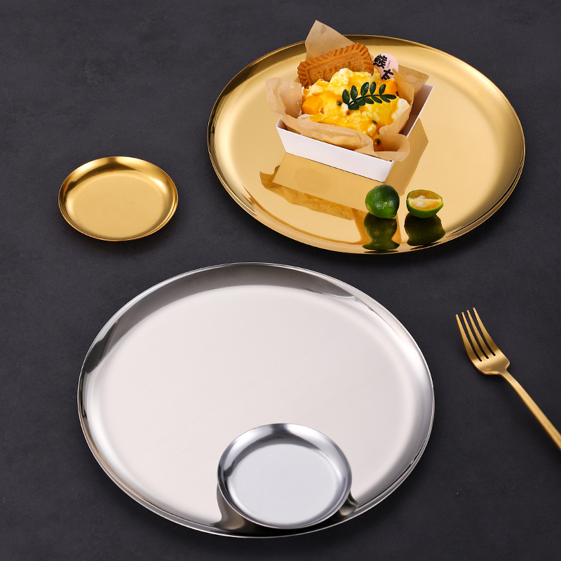 ins北欧风圆形金属托盘咖啡出餐托盘甜品蛋糕盘子首饰收纳置物盘 - 图0