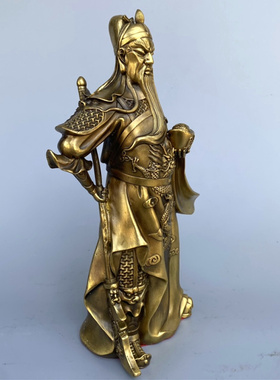 纯铜关公神像铜武财神托元宝提刀关羽关二爷佛像供养神像店铺开业