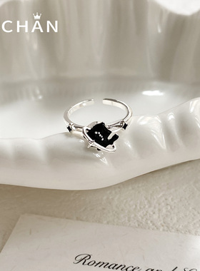 甜酷滴油猫咪开口可调戒指女款