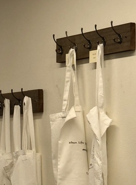 复古实木挂衣钩玄关收纳衣帽钩免钉排钩墙壁钉子挂钩服装中古衣架