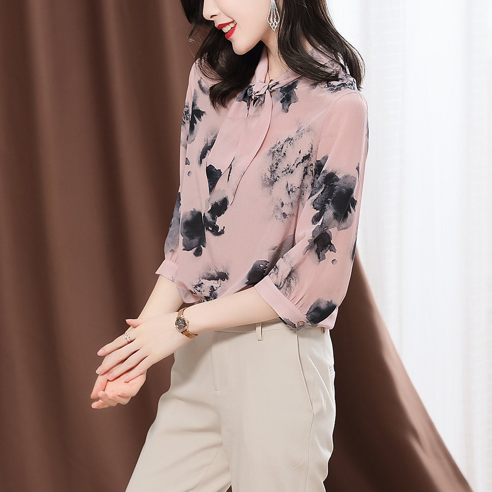 杭州女夏2020新款女装短袖水墨衬衫 伊惠连衬衫