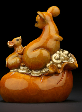 财富满溢鼠年生肖吉祥物装饰摆件