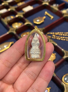 泰国佛牌真品龙婆坤2536必打掩面佛南帕亚纯银金壳镶钻吊坠