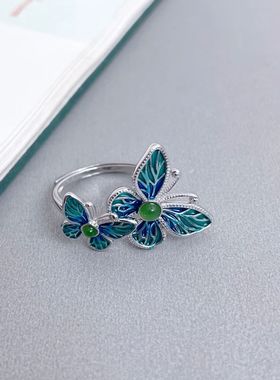 通用珐琅彩蝴蝶开口戒