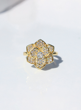 可旋转山茶花戒指小众设计感满钻