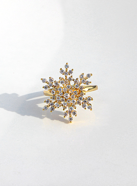 23年新款旋转雪花戒指女时尚个性小众设计感轻奢食指指环开口戒子