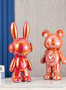 网红卡通太空兔客厅轻奢电视柜酒柜电镀爱心兔小公仔装饰简约摆件