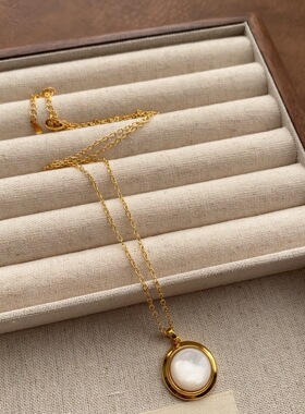 复古系列简约母贝珍珠项链轻奢金属滴油链条精致感优雅气质锁骨链