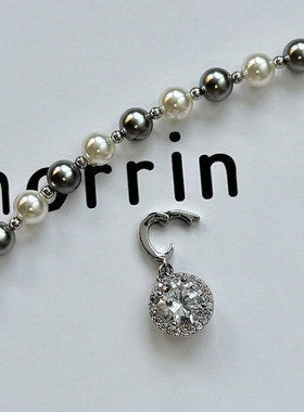 S家真多麻灰色珍珠方糖锆石吊坠项链女秋冬配饰高级感轻奢毛衣链