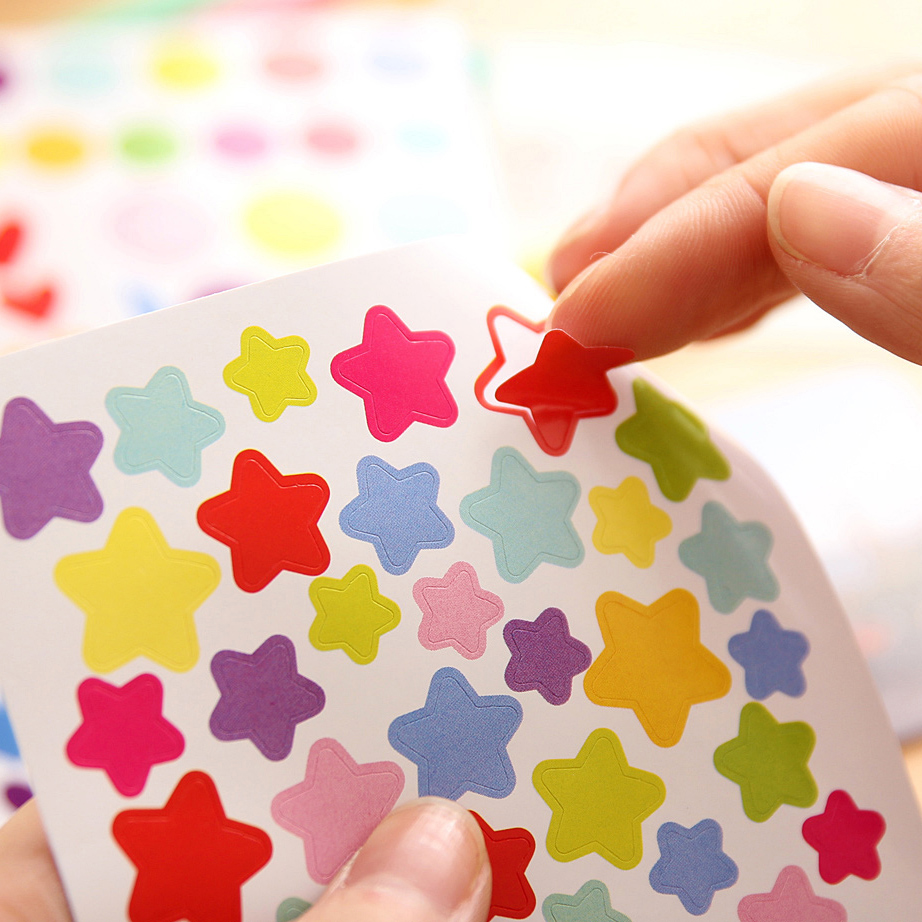 手帐工具 缤纷彩虹爱心五角星星圆形装饰日记6张装1张单张装贴纸 - 图0