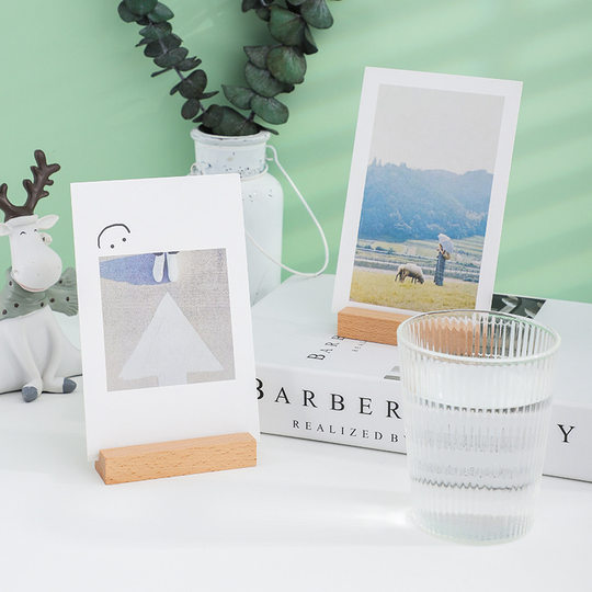 原木卡片底座便签夹照片名片夹摆件桌面创意便条夹留言夹明信片夹