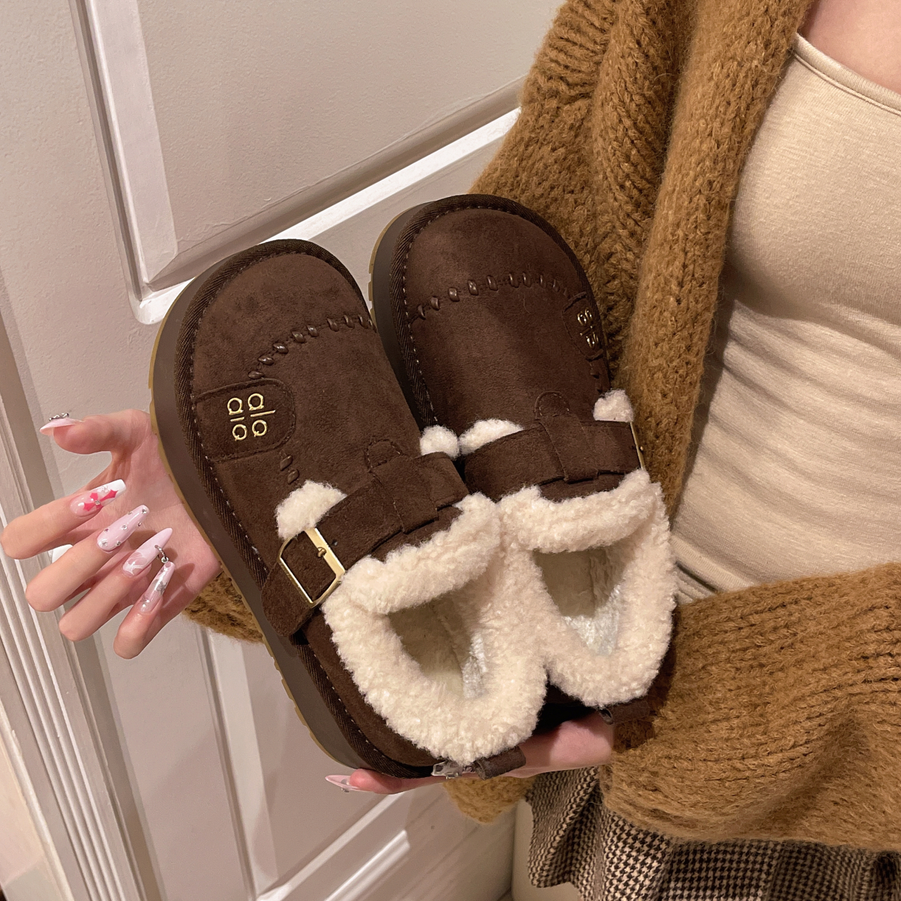 厚底增高加绒雪地靴女款2025新款冬季毛毛鞋加厚保暖防滑勃肯棉鞋 - 图3