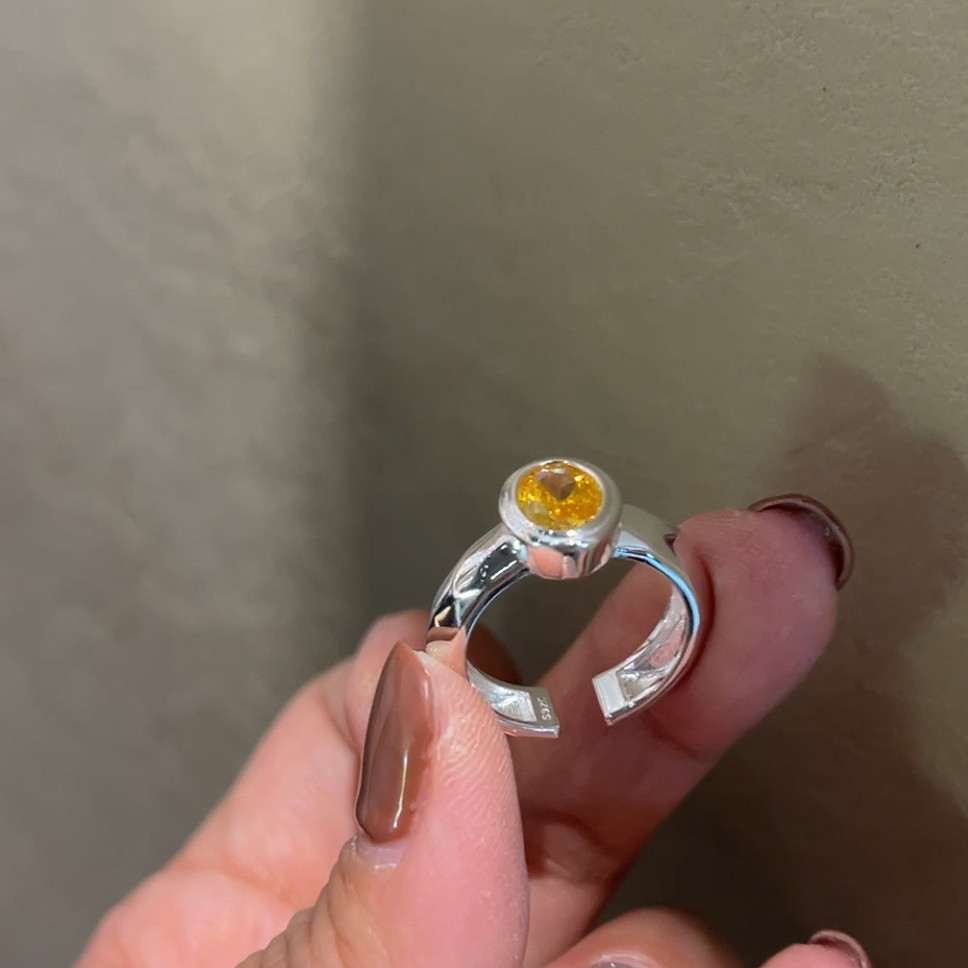 Korea 925 sterling silver citrine multi-faceted ring with versatile and fashionable open ring design