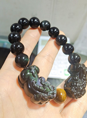 遇玉手串男女情侣黑曜石手串开运