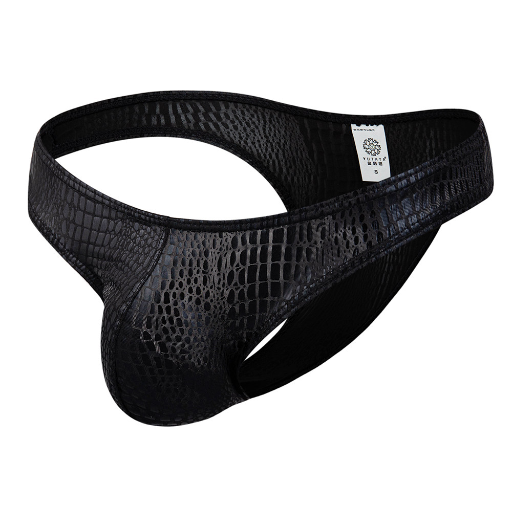 男士半包臀仿皮闪亮蛇纹男式紧身性感三角U凸内裤低腰比基尼裤衩,淘宝优惠券,粉丝福利购,淘宝优惠卷