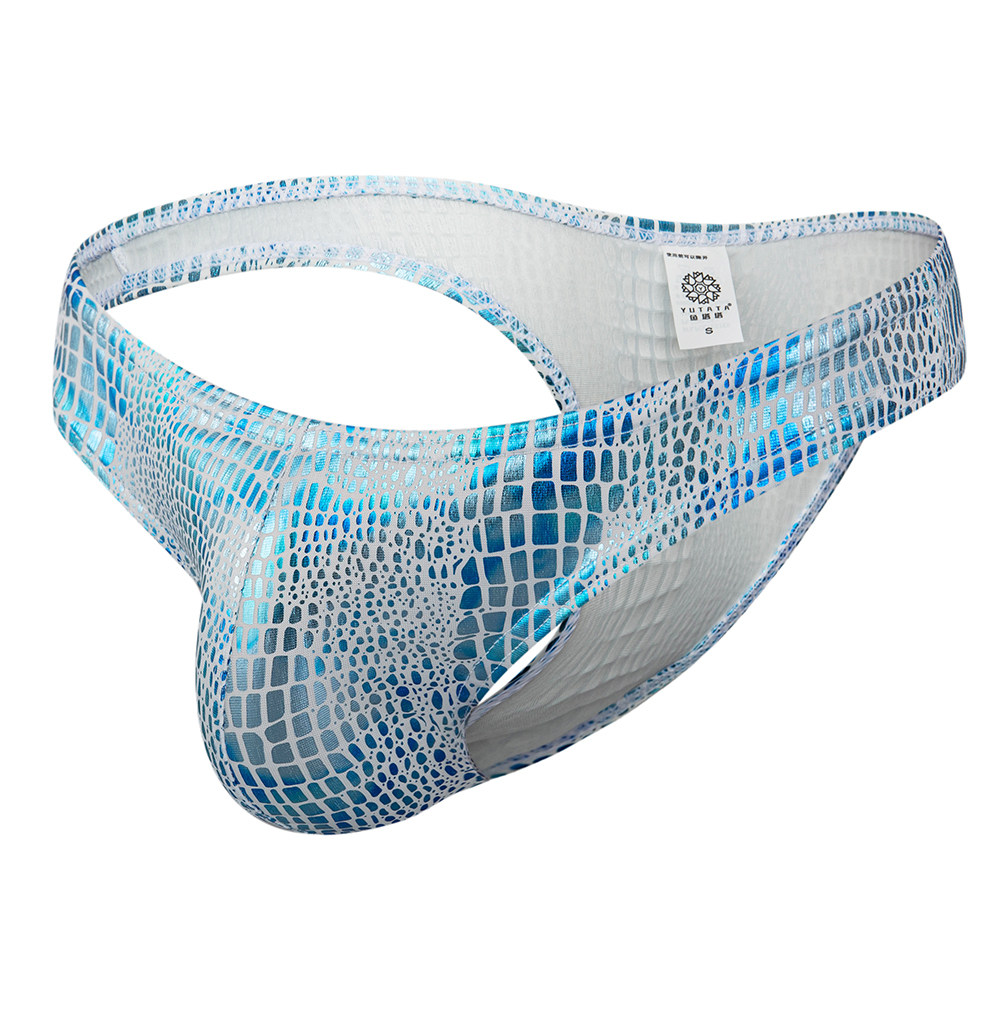 男士半包臀仿皮闪亮蛇纹男式紧身性感三角U凸内裤低腰比基尼裤衩,淘宝优惠券,粉丝福利购,淘宝优惠卷