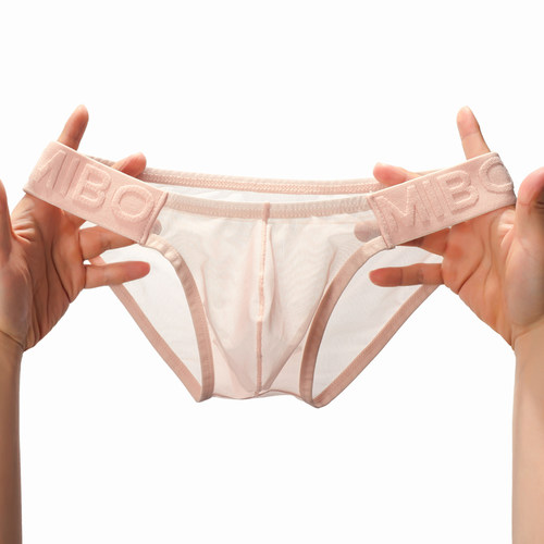 超薄男士三角内裤网纱透明激凸镂空透视性感舒适透气大囊袋短裤衩 - 图1