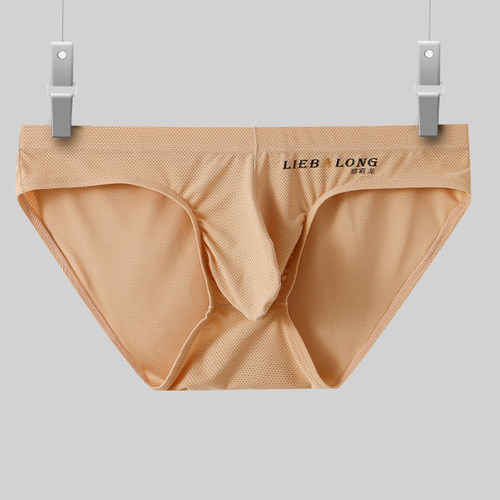 男士大囊袋冰丝网孔网眼三角裤性感内裤薄款透明激凸青年透气裤衩 - 图1