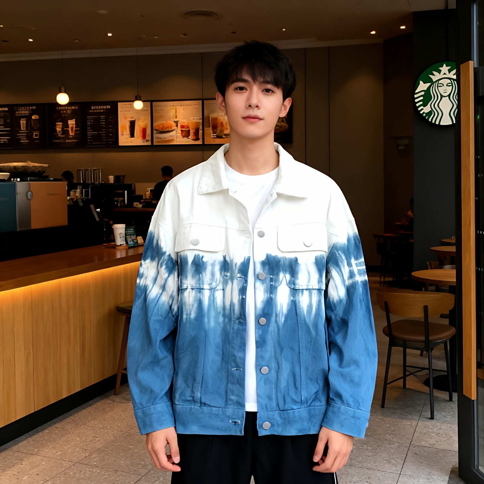 扎染蓝色牛仔外套男夹克2026春季新款韩版休闲衬衫上衣百搭牛仔衣,淘宝优惠券,粉丝福利购,淘宝优惠卷