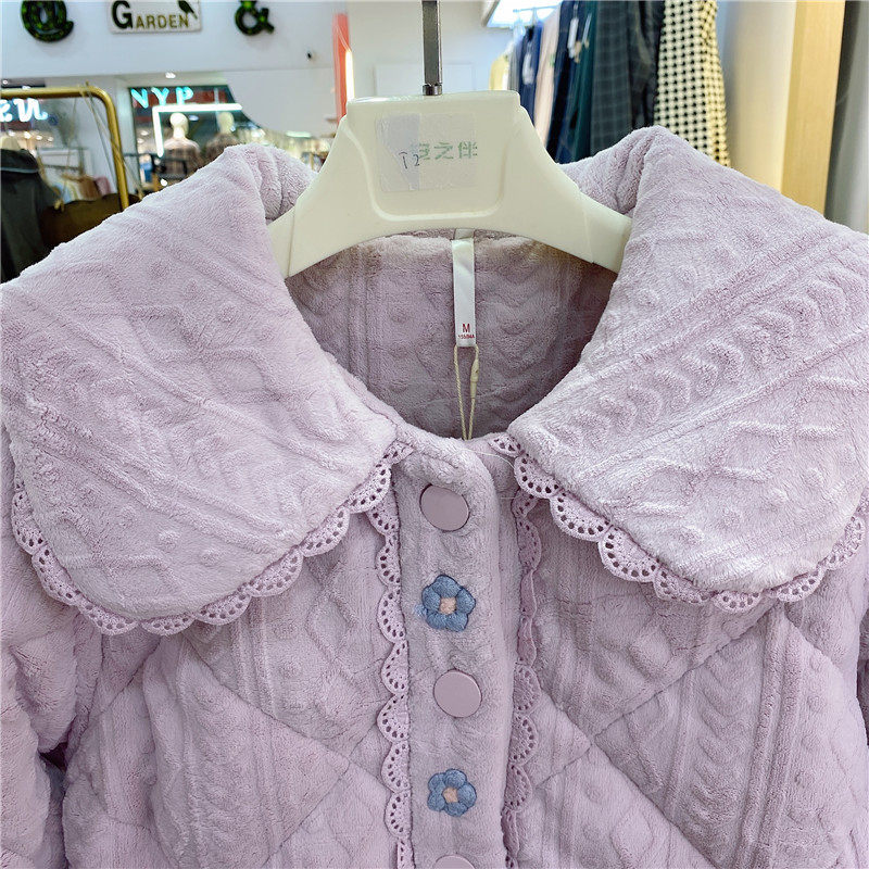 安之伴甜美少女减龄女士睡衣冬季新款剪花加厚珊瑚绒夹棉家居服套,淘宝优惠券,粉丝福利购,淘宝优惠卷