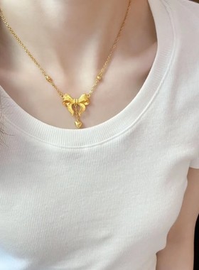 新款古法沙金镀18K蝴蝶结