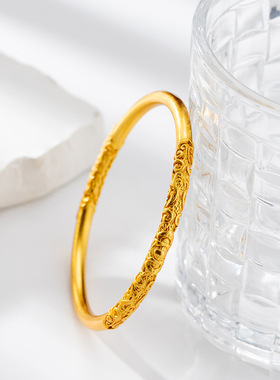 古法沙金卷草纹镯子女店同