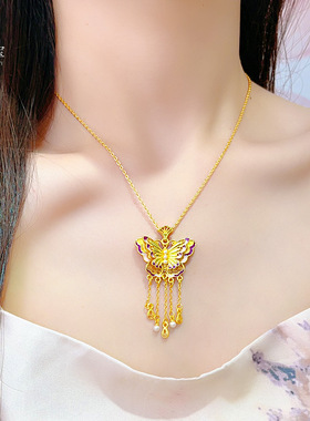 古法沙金珐琅彩紫韵花丝蝴