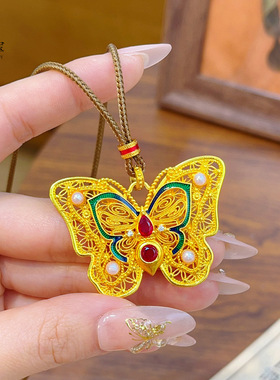 金店同款沙珐琅红宝珍珠蝴