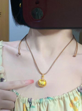 沙金999点钻小胖福吊坠项