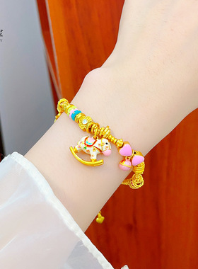 沙金珐琅粉爱心摇木马盘缠