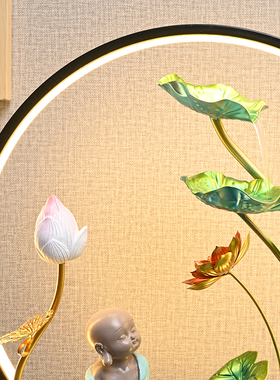 新中式禅意摆件荷花风水轮流水生财客厅玄关办公室桌面装饰品招财