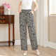 中老年棉绸花裤子夏季女士妈妈大码松紧腰休闲裤人造棉薄款九分裤