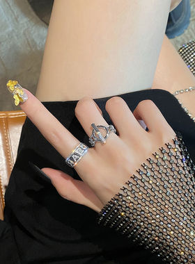 轻奢字母闪钻开口戒指女轻奢指环