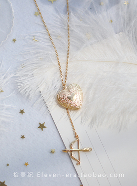 原创复古爱心相片盒毛衣链