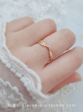 复古镀金橄榄叶羽毛戒指