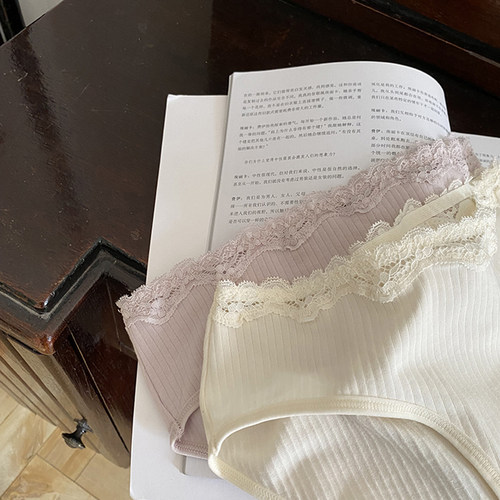 内裤纯棉可爱女花苞奶甜少女短裤低腰纯色柔软蕾丝舒适女士三角裤 - 图2