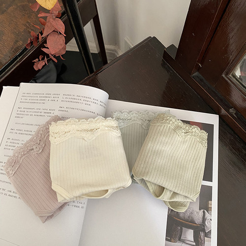 内裤纯棉可爱女花苞奶甜少女短裤低腰纯色柔软蕾丝舒适女士三角裤 - 图3