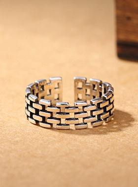 韩版正方形泰银复古开口戒指