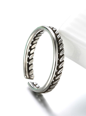 女士欧美风宽面泰银戒指