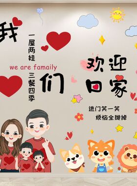 卡通欢迎回家墙壁纸出租屋客厅玄关餐厅背景墙卧室美化装饰自贴画
