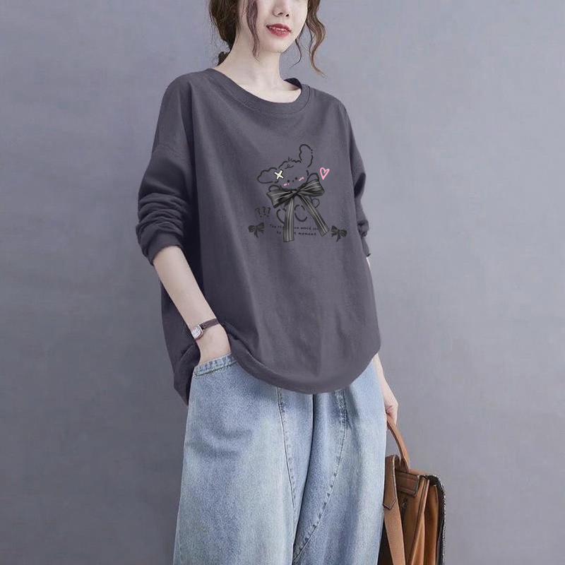 外贸清仓出口100%纯棉长袖t恤女秋装宽松遮肉减龄显瘦显白上衣潮 - 图3