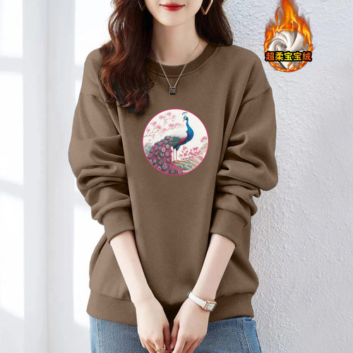 外贸出口纯棉加绒加厚秋冬气质卫衣女宽松显瘦洋气休闲长袖上衣潮 - 图3