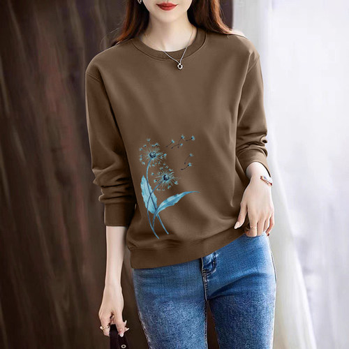 品牌出口清仓纯棉休闲气质卫衣女秋冬加绒宽松时尚长袖打底衫上衣 - 图2