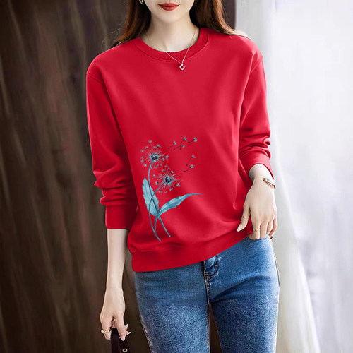 品牌出口清仓纯棉休闲气质卫衣女秋冬加绒宽松时尚长袖打底衫上衣 - 图3