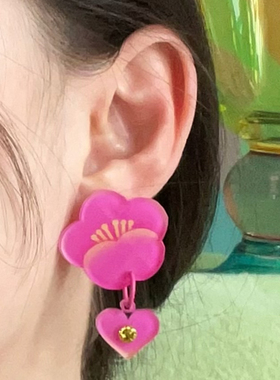 SENWUNG新中式桃花亚克力耳环