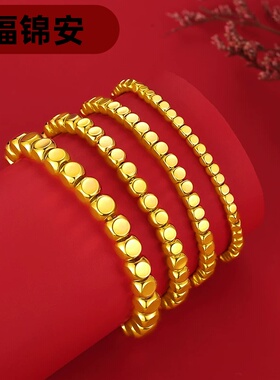 福锦安足金999哑光小方糖金珠3D硬金小转运珠编绳手串配件方形珠