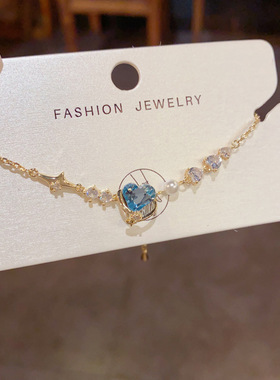 日韩精致时尚轻奢百搭芒星蓝色爱心手链气质简约独特设计感手饰品