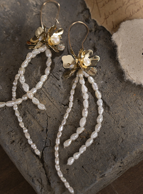 JUNJUNSTUDIO法式花朵珍珠流苏