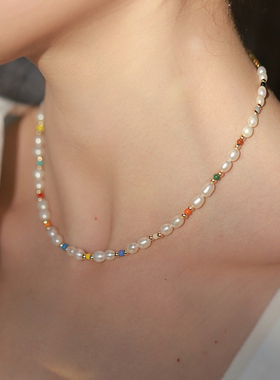 甜酷糖果淡水巴洛克珍珠项链