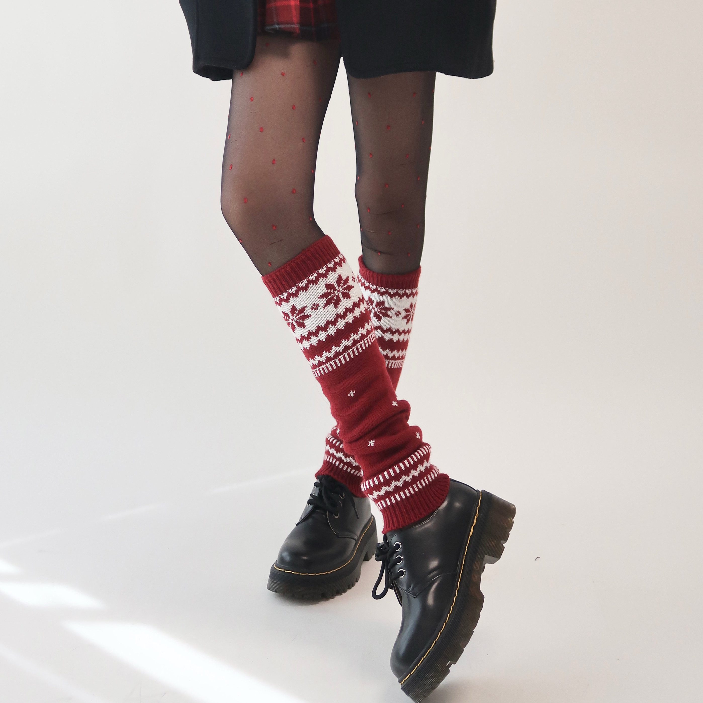 陆甜茶秋冬费尔岛雪花点点红色圣诞袜针织保暖腿套堆堆袜本命年袜,淘宝优惠券,粉丝福利购,淘宝优惠卷